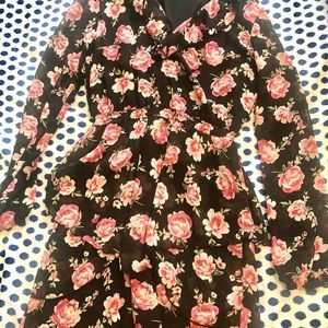 Black layered ruffle dress with flowers